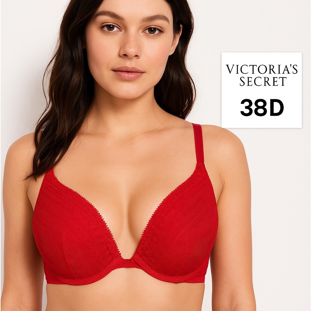 Victoria’s Secret Red Lace Plunge Bra 38D